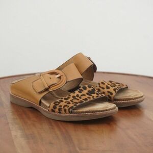 Sofft Braye Leather Slides Leopard Print Buckle Strap Sandals Shoes Size 6M
